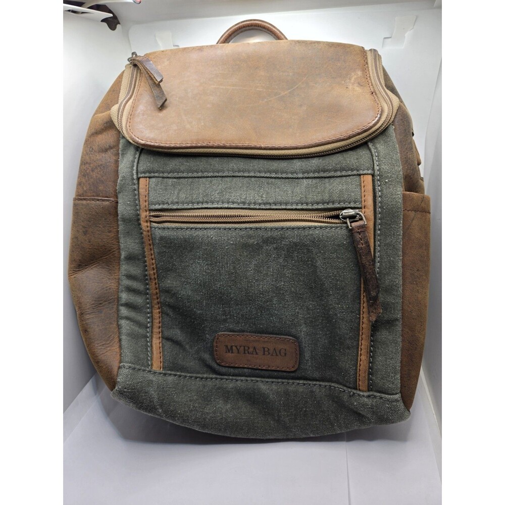 Luxury Small Travel Leather Backpack Thick Canvas Leather Accent Backpack...